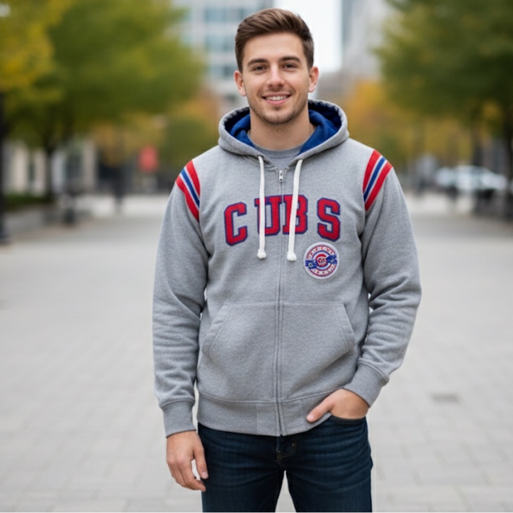 Chicago Clubs Grey Zip Up Embroidered Fleece Hoodie XL